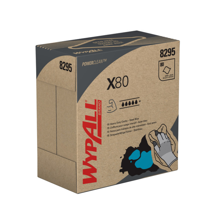 Poetsdoek WypAll X80 Powerclean 426x212mm 80vel dispenserdoos blauw 8295