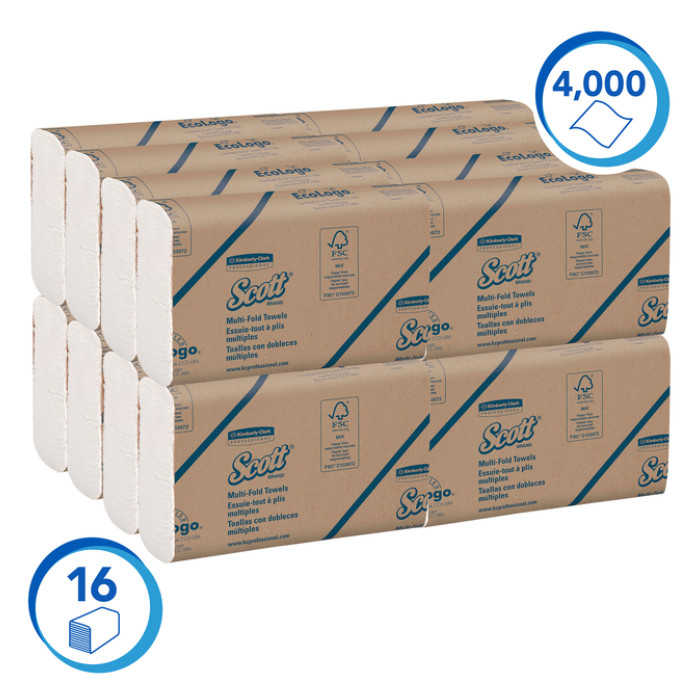 Handdoek Scott m-vouw 1-laags 230x235mm 16x250stuks wit 1804