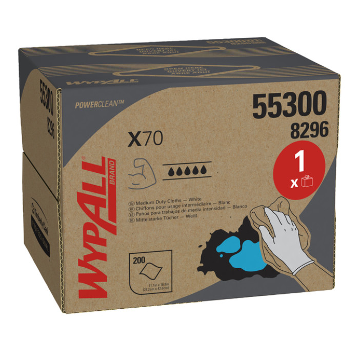 Poetsdoek WypAll X70 PowerClean 426x282mm 200vel dispenserdoos wit 8296
