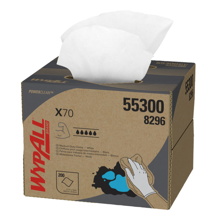 Poetsdoek WypAll X70 PowerClean 426x282mm 200vel dispenserdoos wit 8296