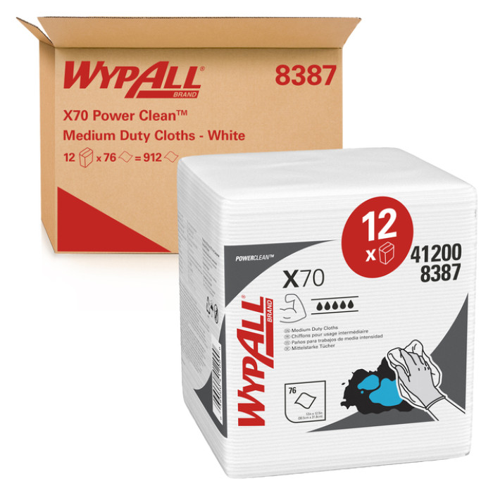 Poetsdoek WypAll X70 PowerClean 421x375mm 12x76vel wit 8387