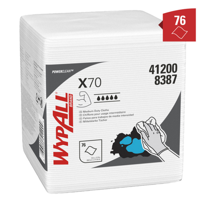 Poetsdoek WypAll X70 PowerClean 421x375mm 12x76vel wit 8387