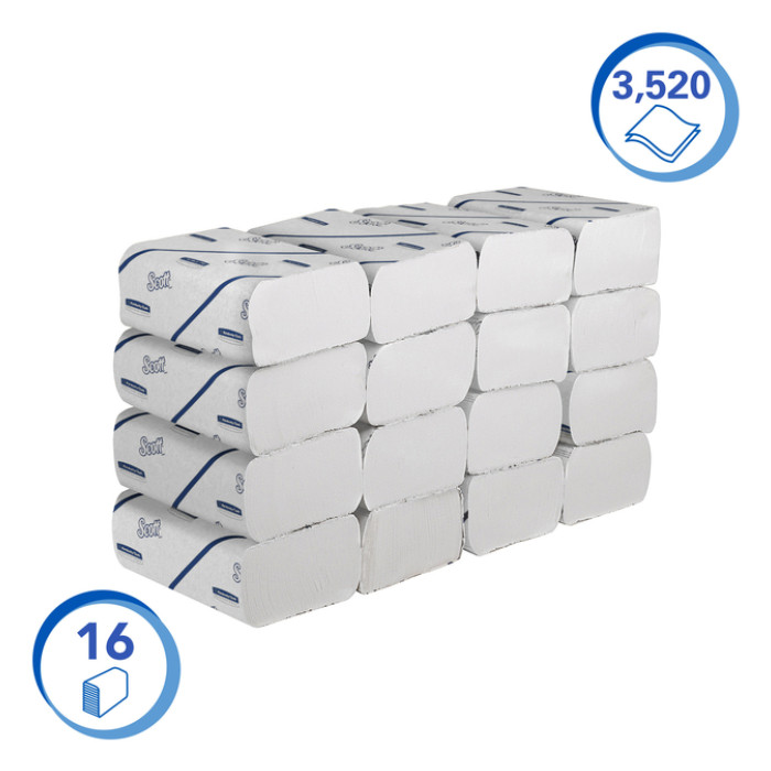 Handdoek Scott i-vouw 2-laags 212x186mm 16x220stuks wit 6609