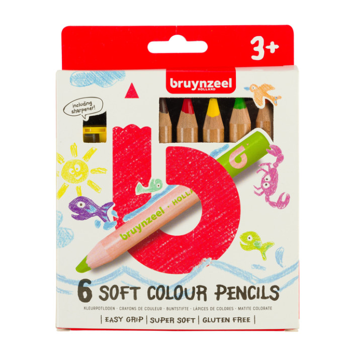 Kleurpotloden Bruynzeel Kids dik waskrijt blister à 6 stuks assorti