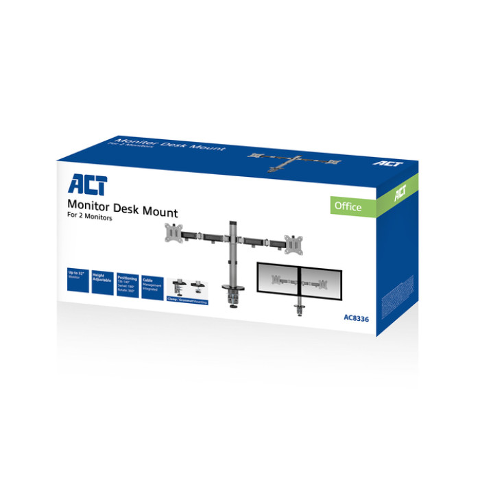 Monitorarm ACT office 2 schermen zilver