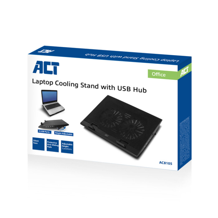 Laptopstandaard ACT 2 standen met ventilator 4-p hub
