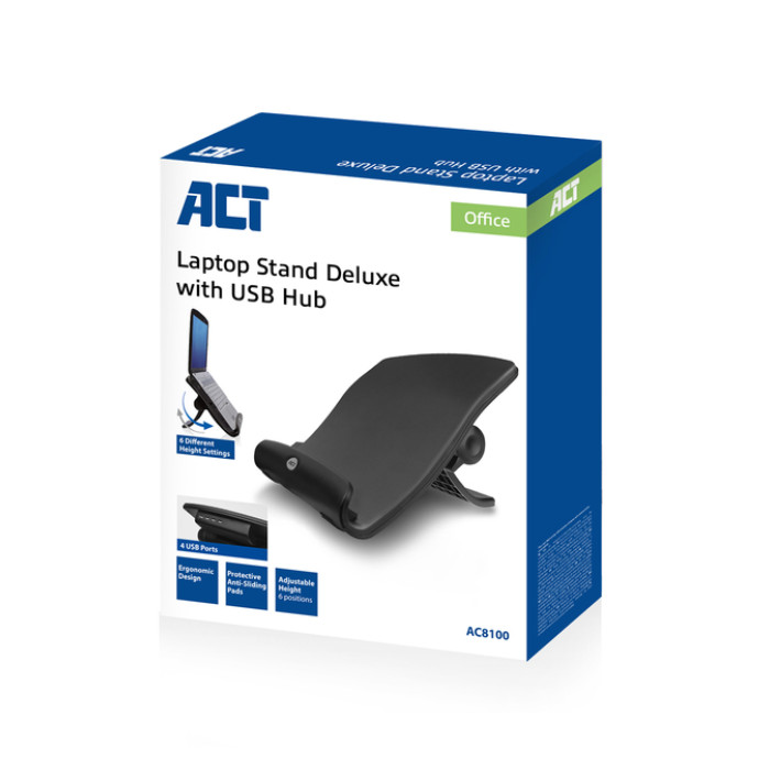 Laptopstandaard ACT 6 standen 4-p hub
