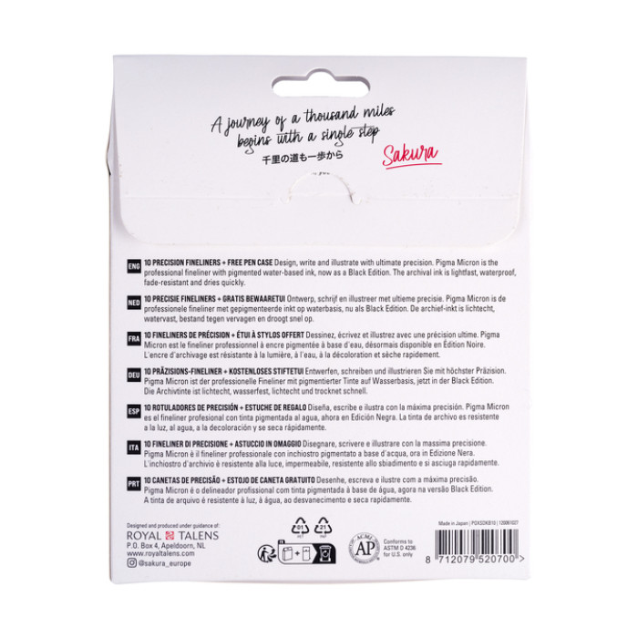 Fineliner Sakura Pigma Micron Black Edition set à 10 breedtes + gratis etui