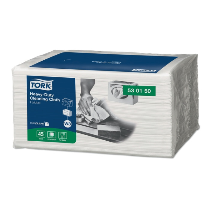 Reinigingsdoek Tork W8 Premium Heavy-Duty 1-laags 45 vel wit 530150