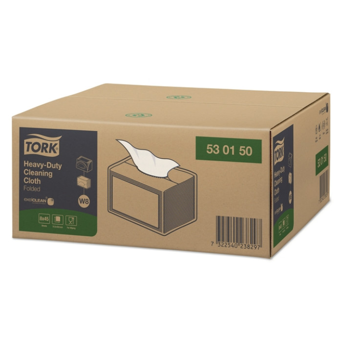 Reinigingsdoek Tork W8 Premium Heavy-Duty 1-laags 45 vel wit 530150