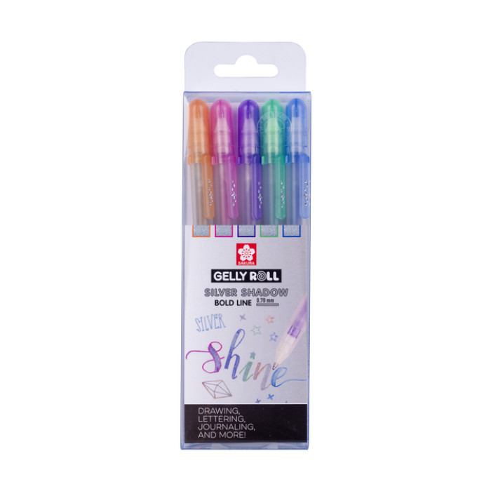 Gelschrijver Sakura Gelly Roll Silver Shadow set à 5 kleuren