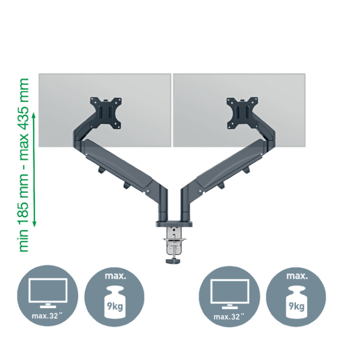 Monitorarm Leitz Ergo ruimtebesparend dubbele monitorarm