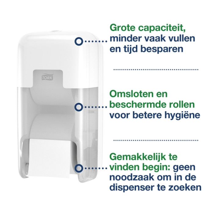 Toiletpapierdispenser Tork T7 Elevation OptiServe Coreless medium verticaal duo wit 558040