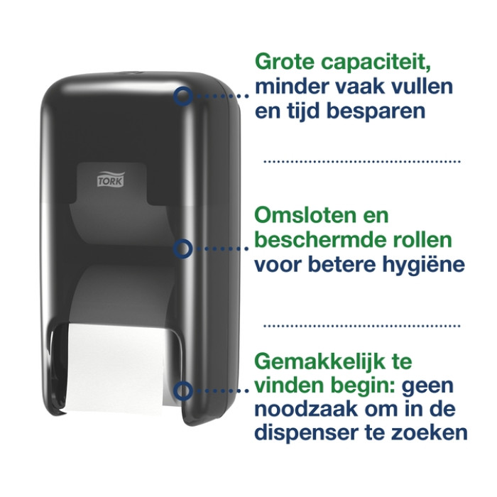 Toiletpapierdispenser Tork T7 Elevation OptiServe Coreless medium verticaal duo zwart 558042