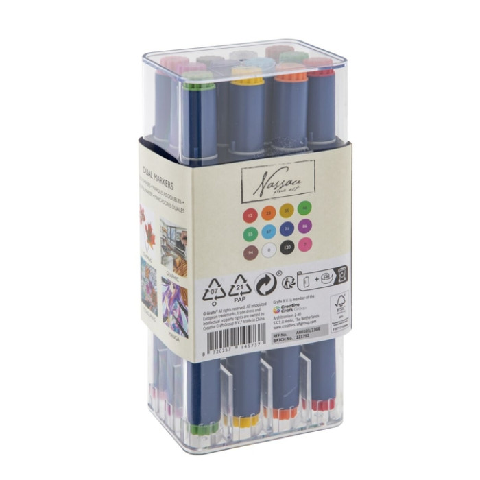 Alcoholmarkers Nassau Arts duopunt set à 12 kleuren