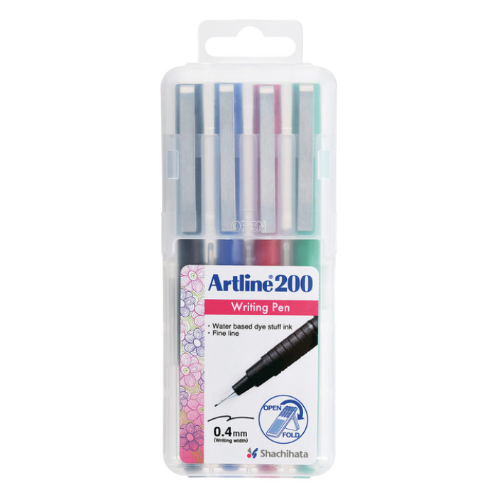 Fineliner Artline 200 rond fijn asssorti 4 stuks