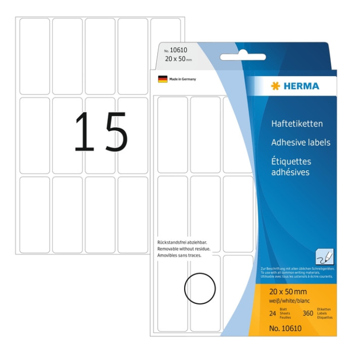 Etiket HERMA 10610 20x50mm verwijderbaar 360 etiketten