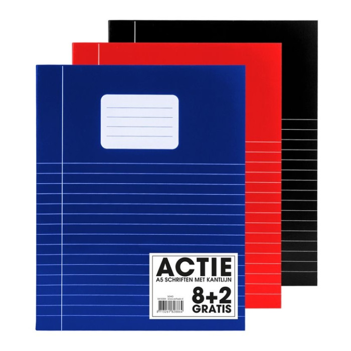 Schrift SOHO Basic A5 lijn 80 pagina's 70gr assorti 8+2 gratis