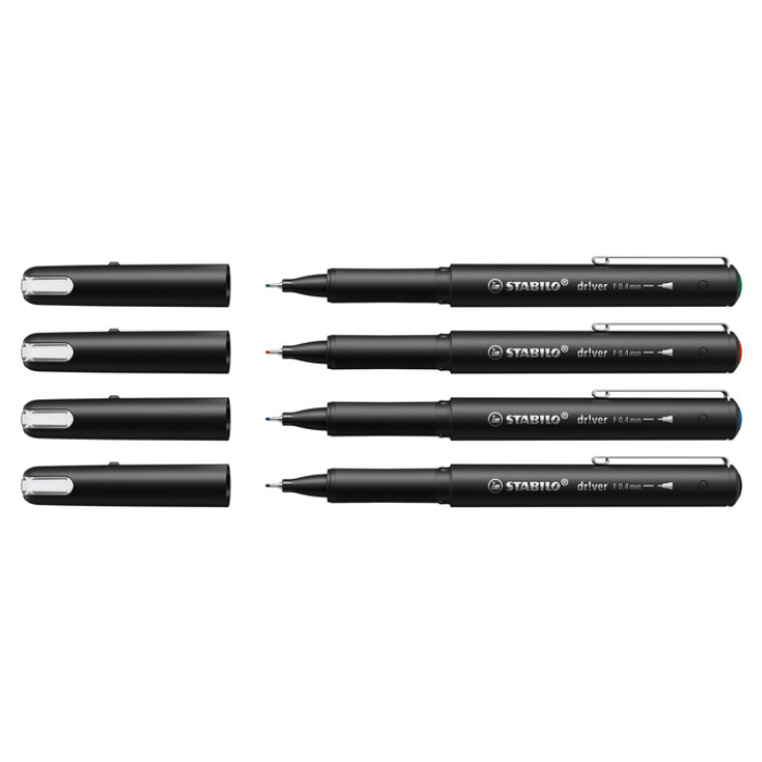 Fineliner STABILO dr!ver fijn assorti 4 stuks