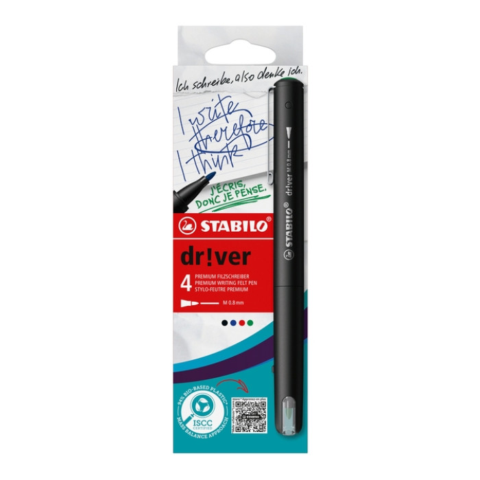Fineliner STABILO dr!ver medium assorti 4 stuks