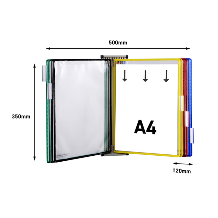 Zichtpanelensysteem wand Tarifold metaal A4 met 10-tassen assorti