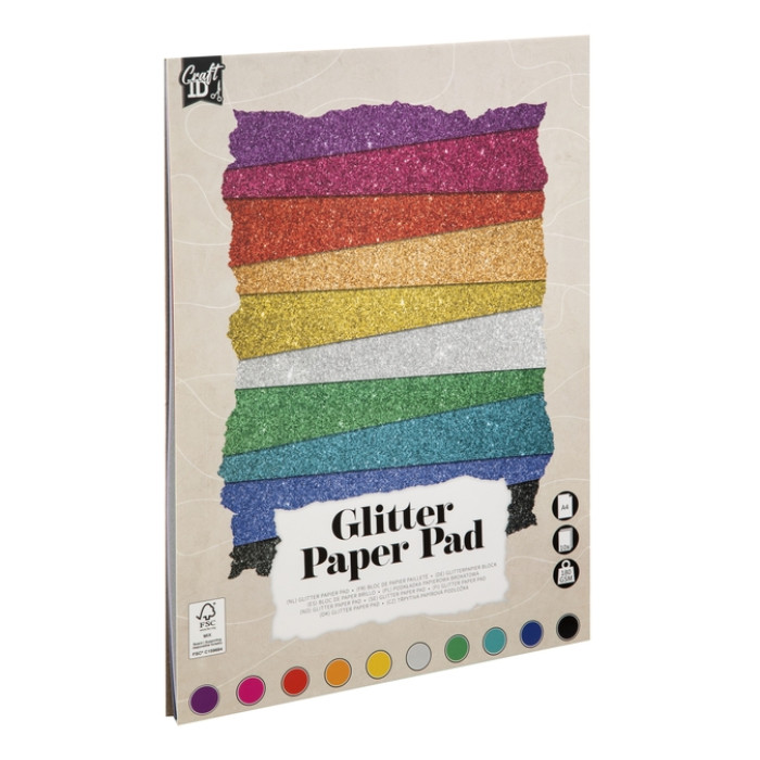 Hobbykarton CarftID glitter 24x34cm 180gr 10 vel 10 kleuren