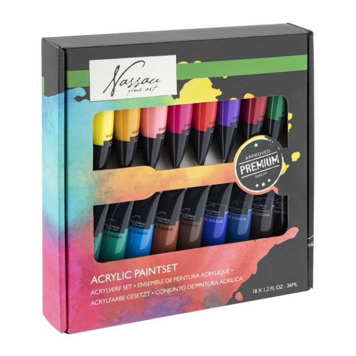 Acrylverf Nassau fine art doos à 18 tubes à 36ml