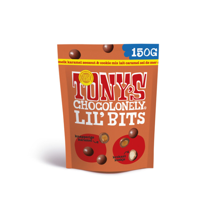 Chocolade Tony's Chocolonely Lil' Bits melk karamel zeezout & cookie 150 gram
