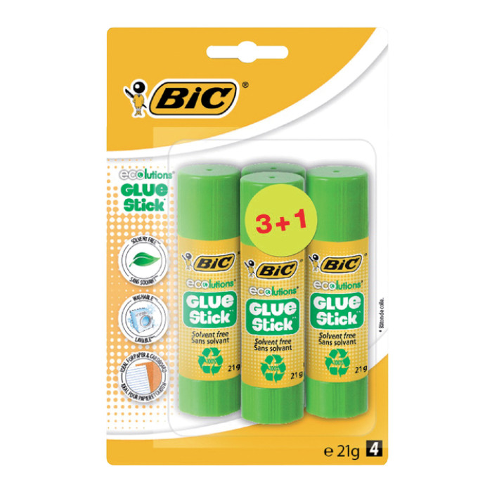 Lijmstift Bic Ecolutions 21gr blister à 3+1 gratis