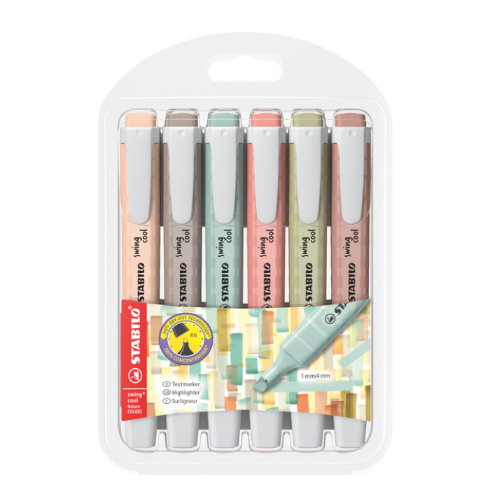 Markeerstift STABILO Swing cool nature colors assorti 6 stuks