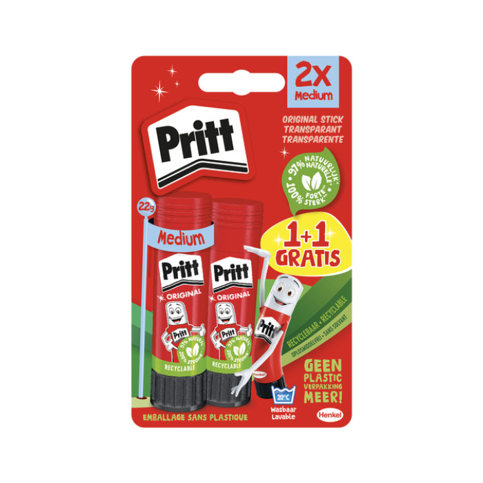Lijmstift Pritt Stick Original 22gr blister à 1 + 1 stuk gratis Promo