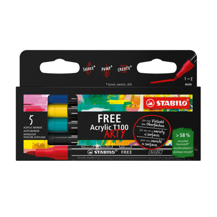 Acrylmarker STABILO  Free Acrylic T100 Royal assorti 5 stuks