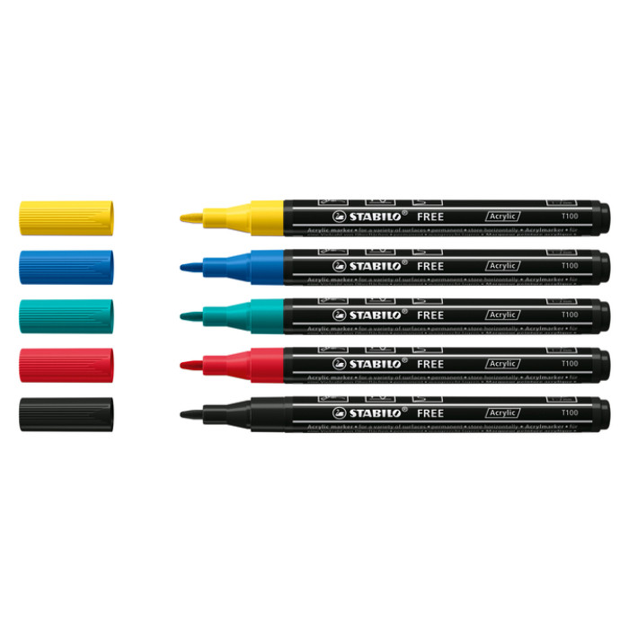 Acrylmarker STABILO  Free Acrylic T100 Royal assorti 5 stuks