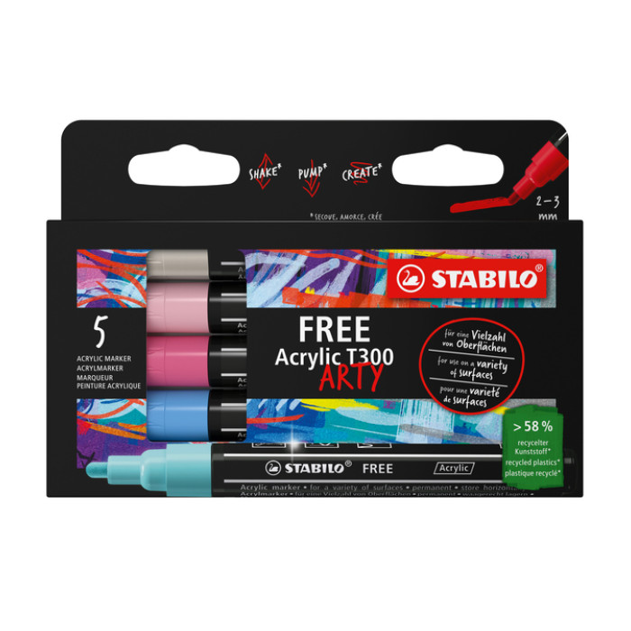 Acrylmarker STABILO  Free Acrylic T300 Candy assorti 5 stuks