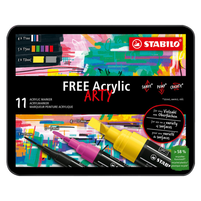Acrylmarker STABILO  Free Acrylic Starter Kit assorti 11 stuks