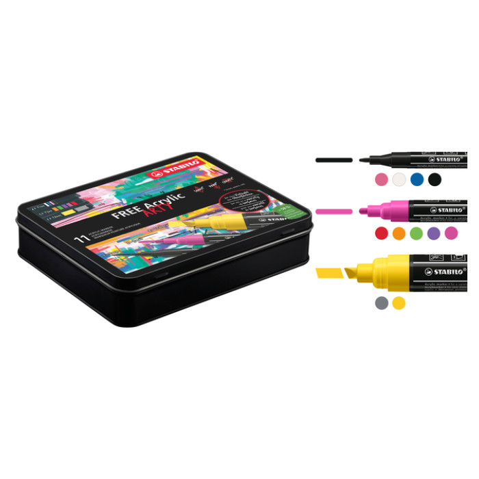 Acrylmarker STABILO  Free Acrylic Starter Kit assorti 11 stuks