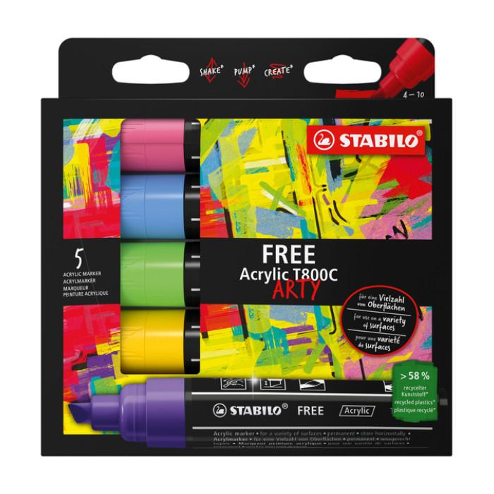 Acrylmarker STABILO  Free Acrylic T800C Seaside assorti 5 stuks