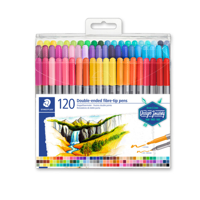 Kleurstift Staedtler 3200 dubbele punt fijn en ultrafijn etui à 120 kleuren