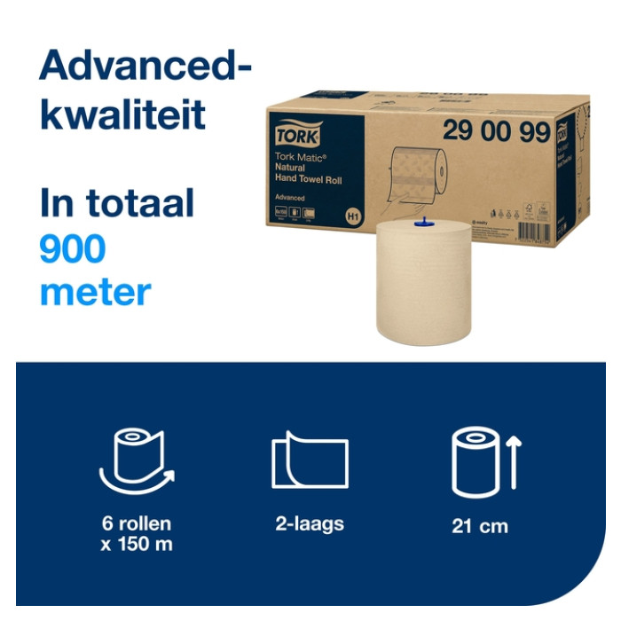 Handdoekrol Tork H1 Matic Advanced 2-laags 150m naturel 290099