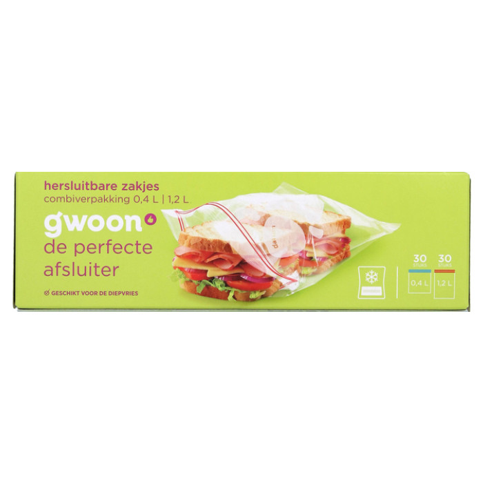 Hersluitbare zak G'woon 30 x 0.4l en 30 x 1.2l
