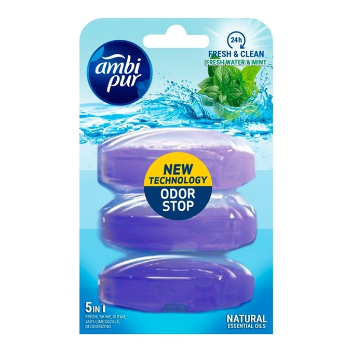 Toiletblok navulling Ambi Pur Fresh Water & Mint 3x55ml