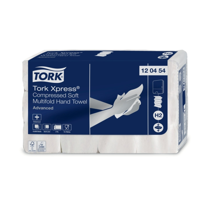 Handdoek Tork H2 Xpress compressed Advanced multifold 2-laags 212x320mm 12x200 vel wit 120454