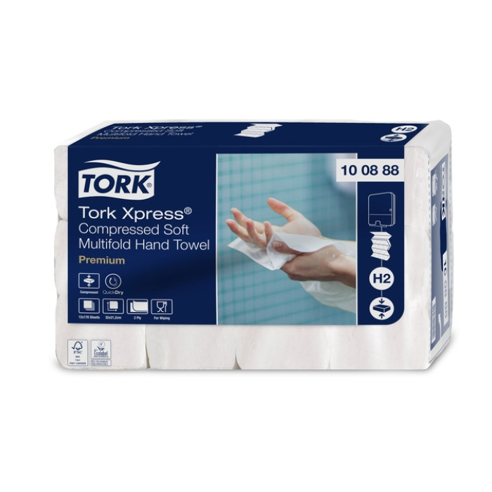 Handdoek Tork H2 Xpress compressed Premium multifold 2-laags 212x320mm 12x170 vel wit 100888