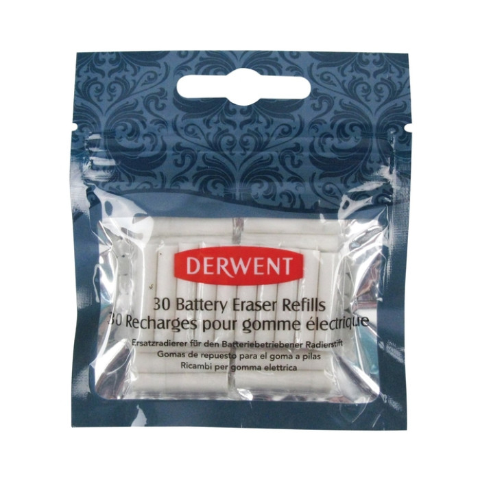 Navulling Derwent gum op batterijen 30 stuks wit