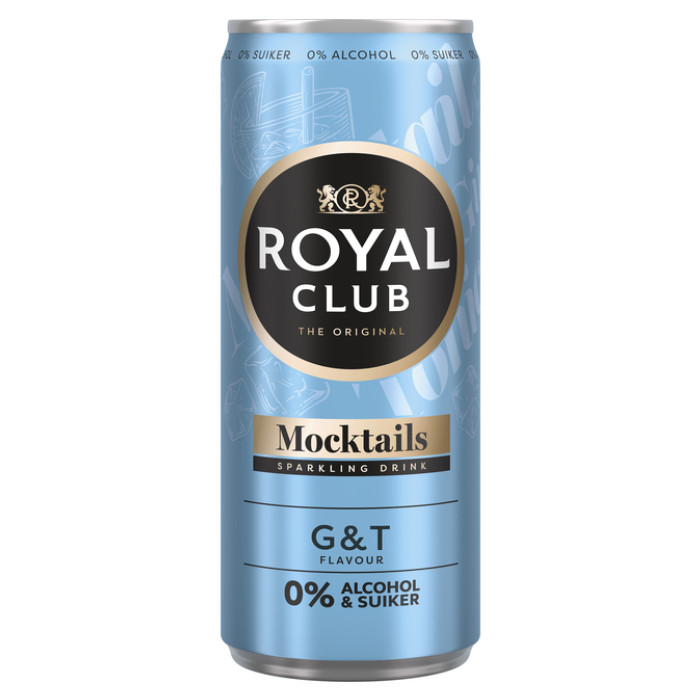 Mocktails Royal Club gin tonic 0% suiker en alcohol blik 250 ml