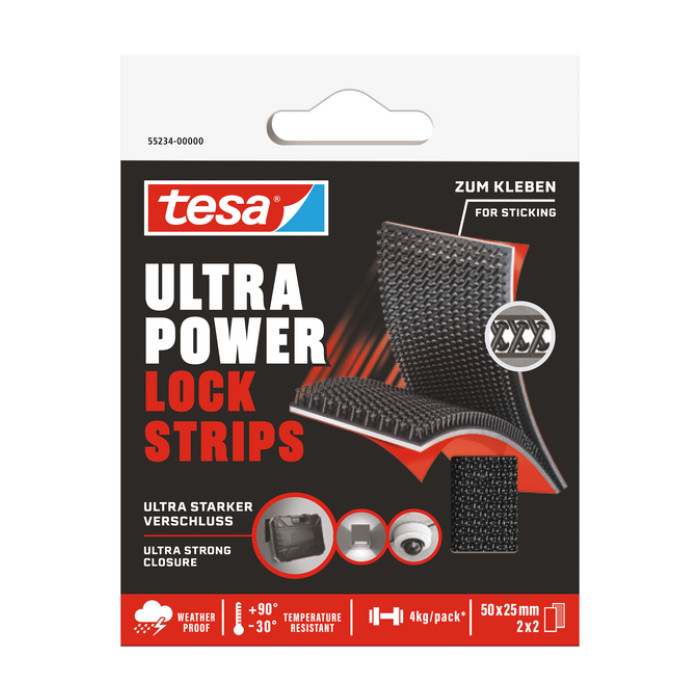 Klittenband tesa Ultra Power Lock Strips 50x25mm 2 strips zwart