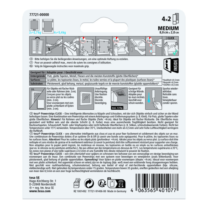 Kleefstip tesa Powerstrips Click Medium 4 paar wit