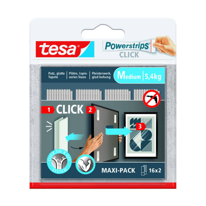 Kleefstip tesa Powerstrips Click Medium 16 paar wit