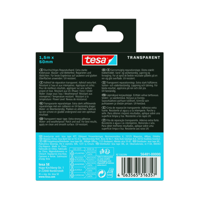 Reparatietape tesa Ultra Power Onderwater transparant 50mmx1,5m