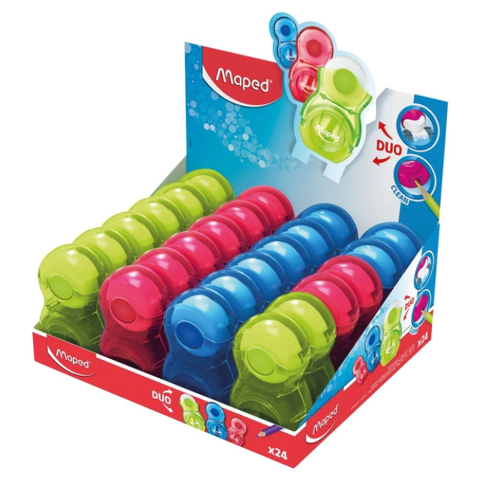 Puntenslijper Maped Loopy 1gaats met gum display á 24 stuks assorti